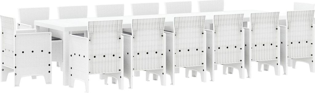 Möbel 15-teiliges Garten Esszimmer Set mit Kissen Weiß Poly Rattan, Gartentisch Weiß 200x100x73 cm Poly Rattan, Gartentisch Weiß 150x100x73 cm ...