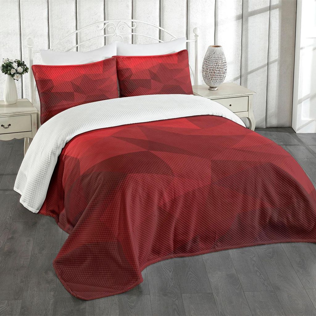 ABAKUHAUS rot Tagesdecke Set, Dreieckiges Mosaik in den Schatten von Rot mit niedrigem Polyeffekt geometrisch und abstrakt, 264 x 220 cm, Scharlach...