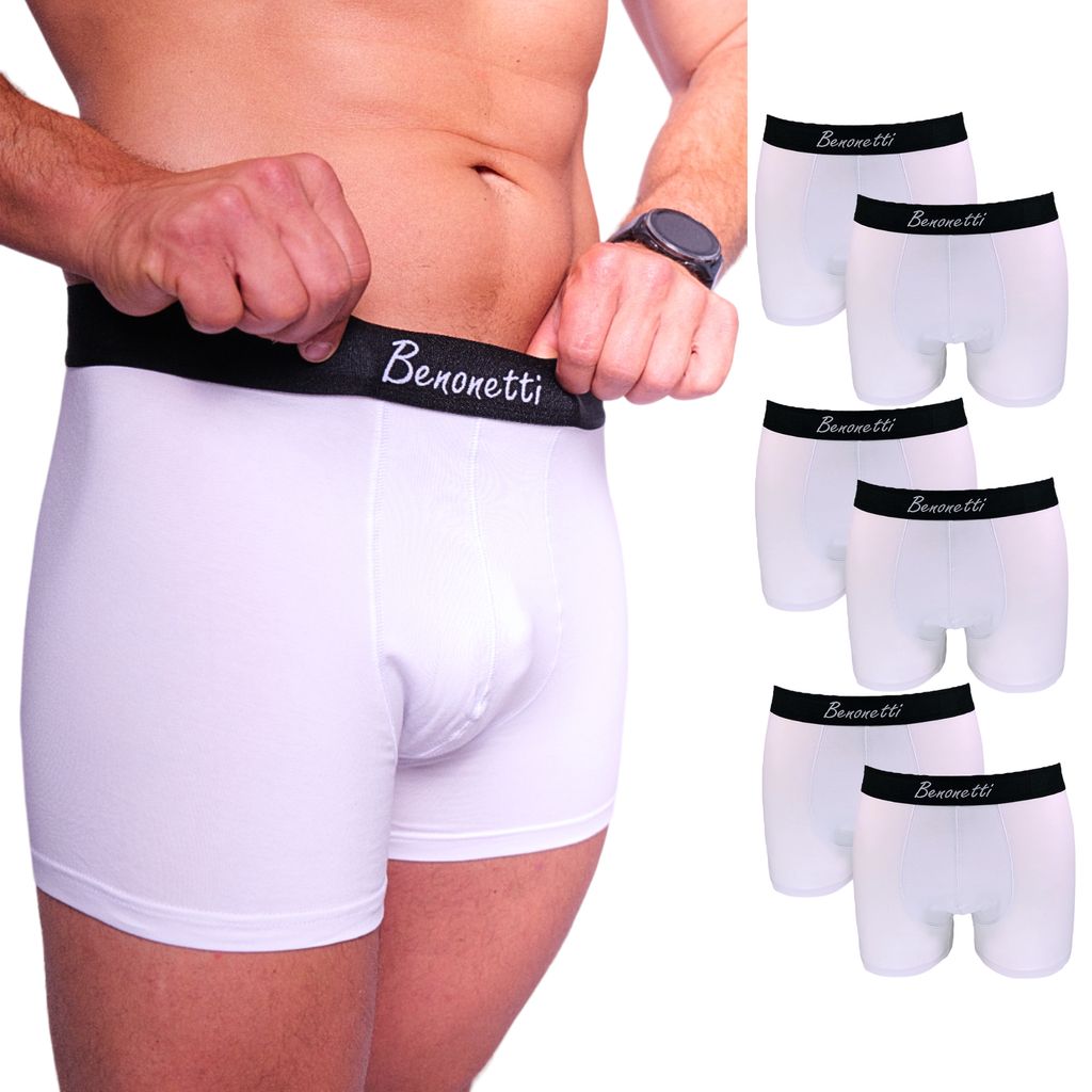 Benonetti Herren Boxershorts, atmungsaktive Baumwollunterwäsche mit Komfortbund, Bequem & langlebig, kein Aufrollen (6er Set, Weiß, XXL)