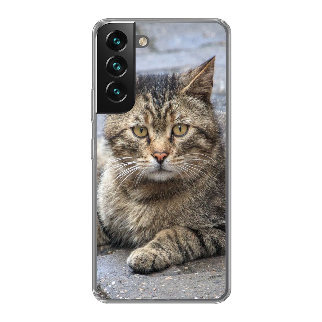 MuchoWow Handyhülle Schutzhülle Hülle für Samsung Galaxy S22 Katze - Tier - Braun - Mädchen - Kinder - Jungen - Kind Silikon Softcase Handy ...