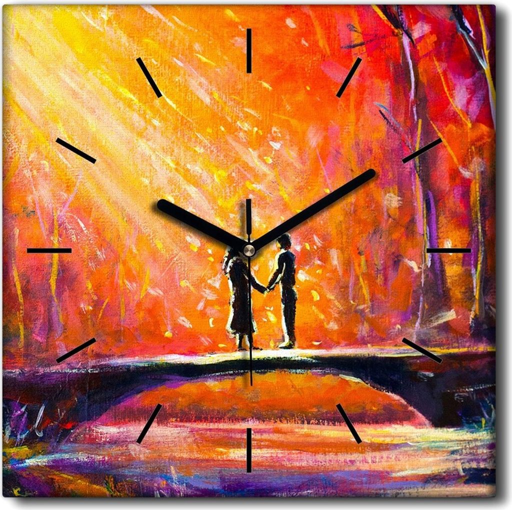 Coloray Uhr auf Leinwand 30x30 cm Wand Uhr Dekoration Wohnzimmer Segeltuch schwarze Hände -Las Brücke in der Liebe