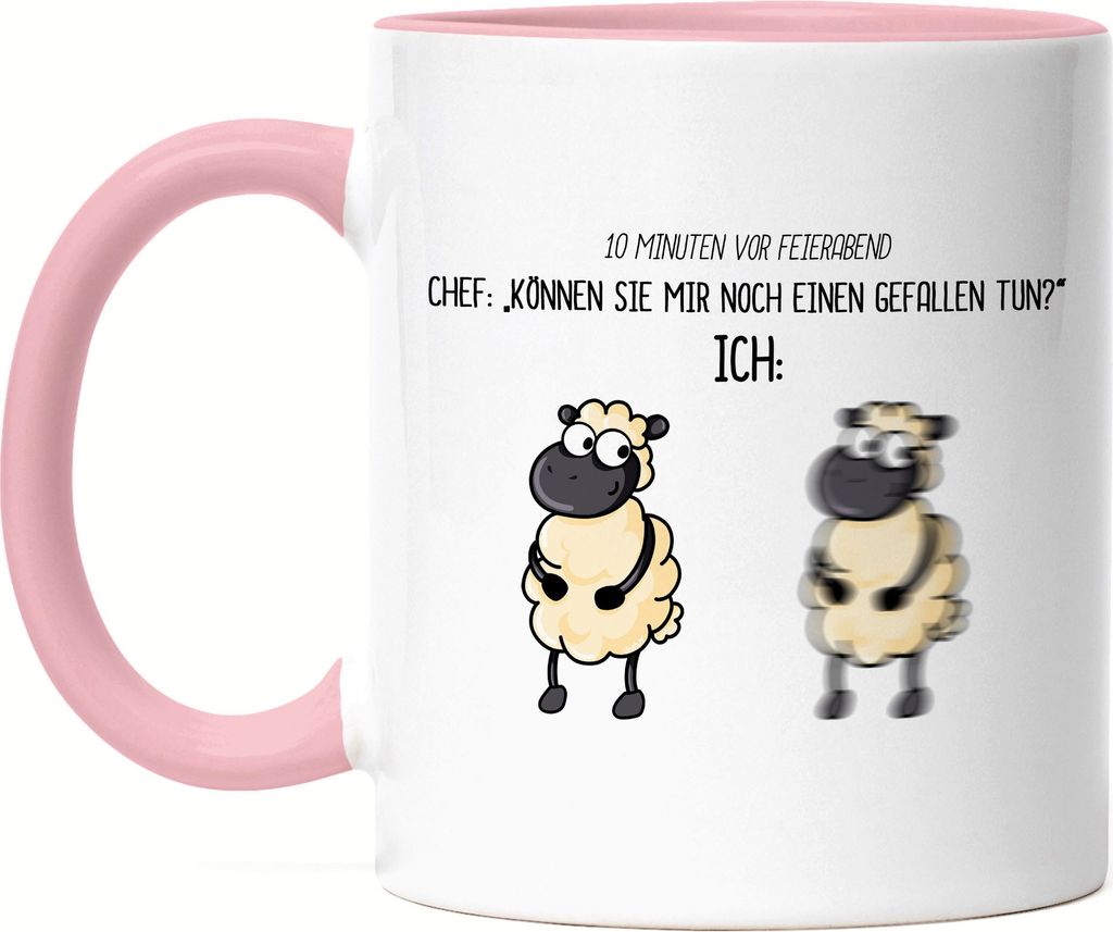 Feierabend Gefallen Tasse Rosa Lustig mit Spruch Büro-Tasse Kollege Kollegin Chef Chefin Humor