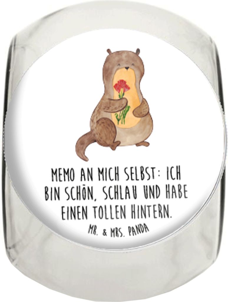 Mr. & Mrs. Panda Naschglas Otter Blumenstrauß XL 2000ml - Weiß - Geschenk, Seeotter, Teedose, Selbstvertrauen, Süß, Aufbewahrungsdose, Vorratsb...