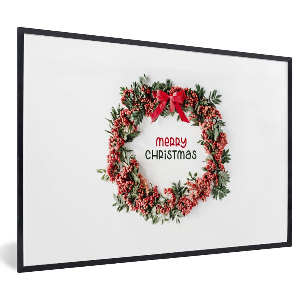 MuchoWow Gerahmtes Poster Winter - Mistelzweig - Weihnachtskranz 30x20 cm - Poster mit Schwarzem Bilderrahmen Wandposter Rahmen Foto Bilder - Kun...