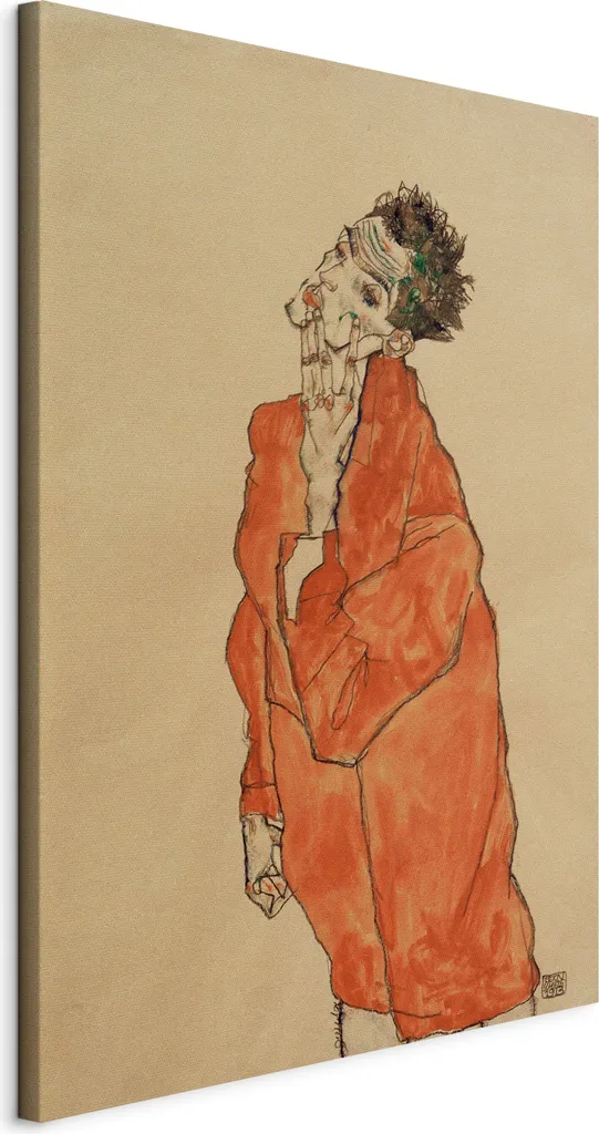 Quadro su Tela Autoritratto Giacca Arancione 80x120 cm - Riproduzione l-F-10018-b-a