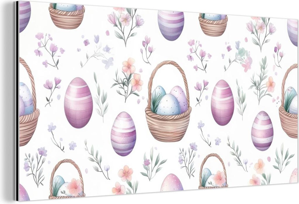 MuchoWow Wanddekoration Metall Metallbild Wandkunst 80x40 cm Blumen - Ostereier - Muster MuchoWow Aluminium Gemälde - Wanddekoration - Alubild