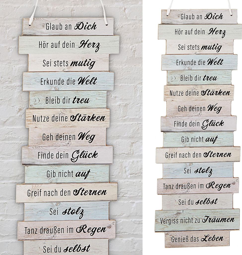 Plankenschild "Bitte glaub an dich" Shabby Chic Sprüche Weisheiten Glaubensprüche Holzoptik Planken Wanddekoration