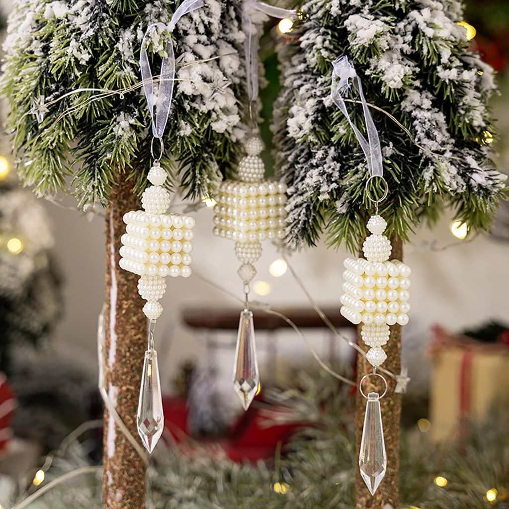 Christbaumschmuck aus Kunstperlen, winterliche Weihnachtsdekoration mit künstlichem Perlenanhänger und künstlichem Kristalltropfen für Zuhause,...