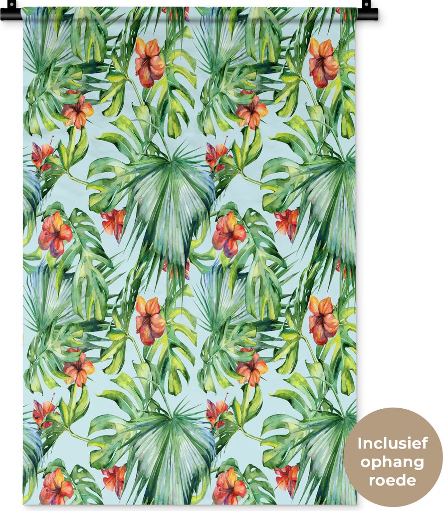 MuchoWow Wandteppich Wandbehang Blumen - Monstera - Orange 60x90 cm Tapisserie Dekoration Wandtuch - Foto-Teppich - Abwaschbar