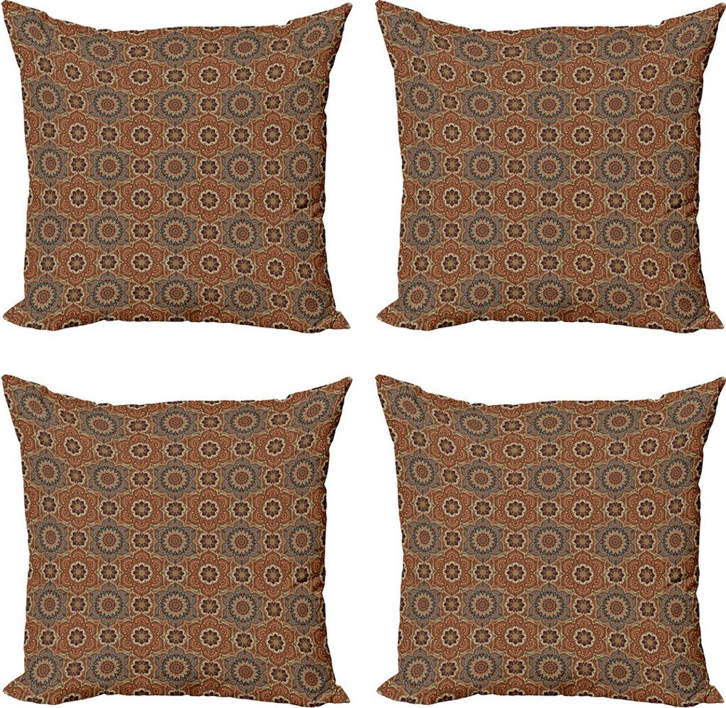 ABAKUHAUS Mandala Kissenbezug Set (4 Stück), Vintage Blumen Paisleys, Moderner Doppelseitiger Digitaldruck, 60 cm x 60 cm, Mehrfarbig