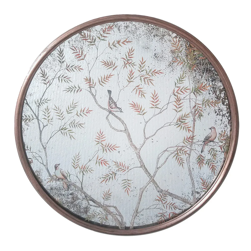 Clayre & Eef Specchio Rotondo Rame 61x3 cm - Stile Vintage Uccelli