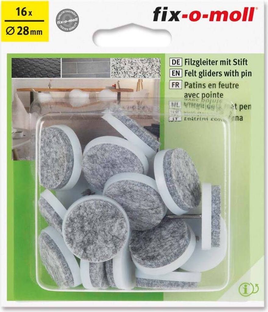 Filzgleiter mit Stift rund 28mm Sparpack weiß fix-o-moll