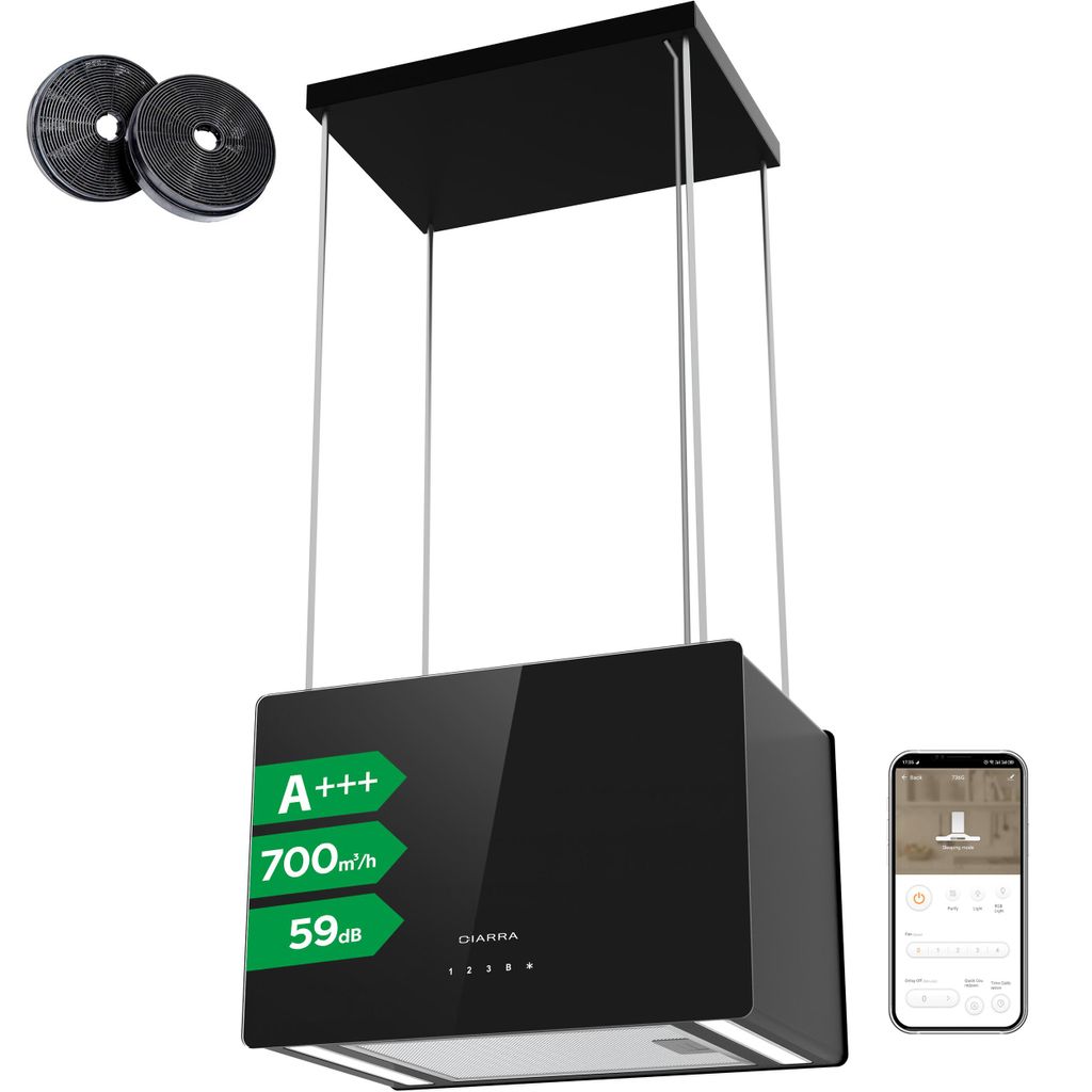 CIARRA  700 m³/h Inselhaube Freihängend Dunstabzugshaube Produktbild 