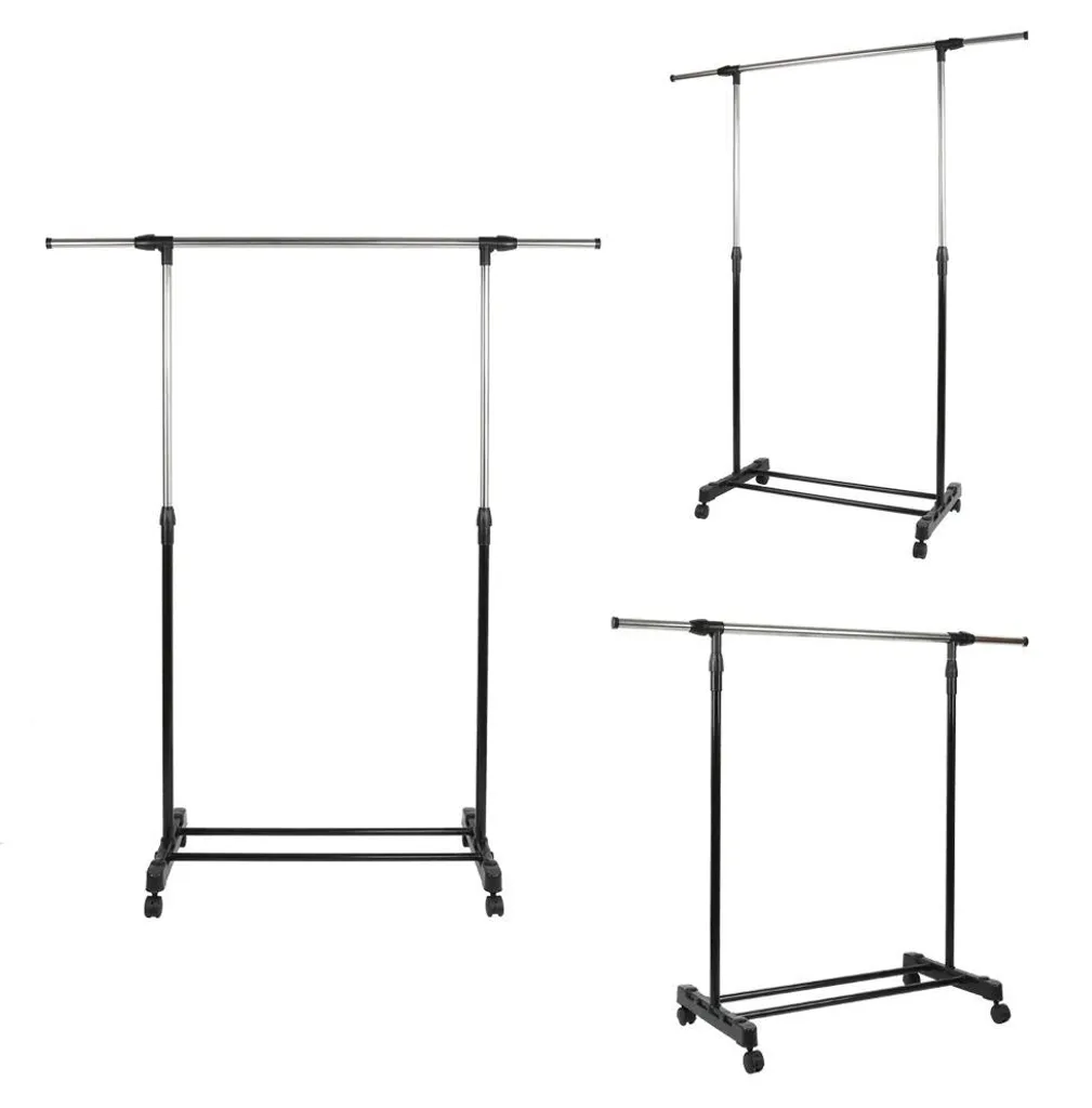 Penderie mobile ajustable en hauteur porte-vêtements sur roulettes noir