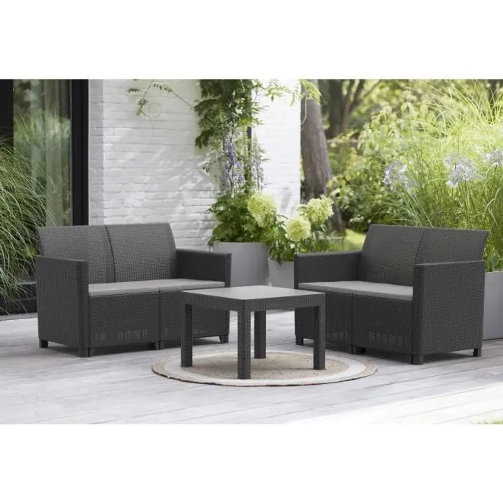Salon de Jardin 4 Personnes Keter Marie Noir en Rotin Synthétique Chic