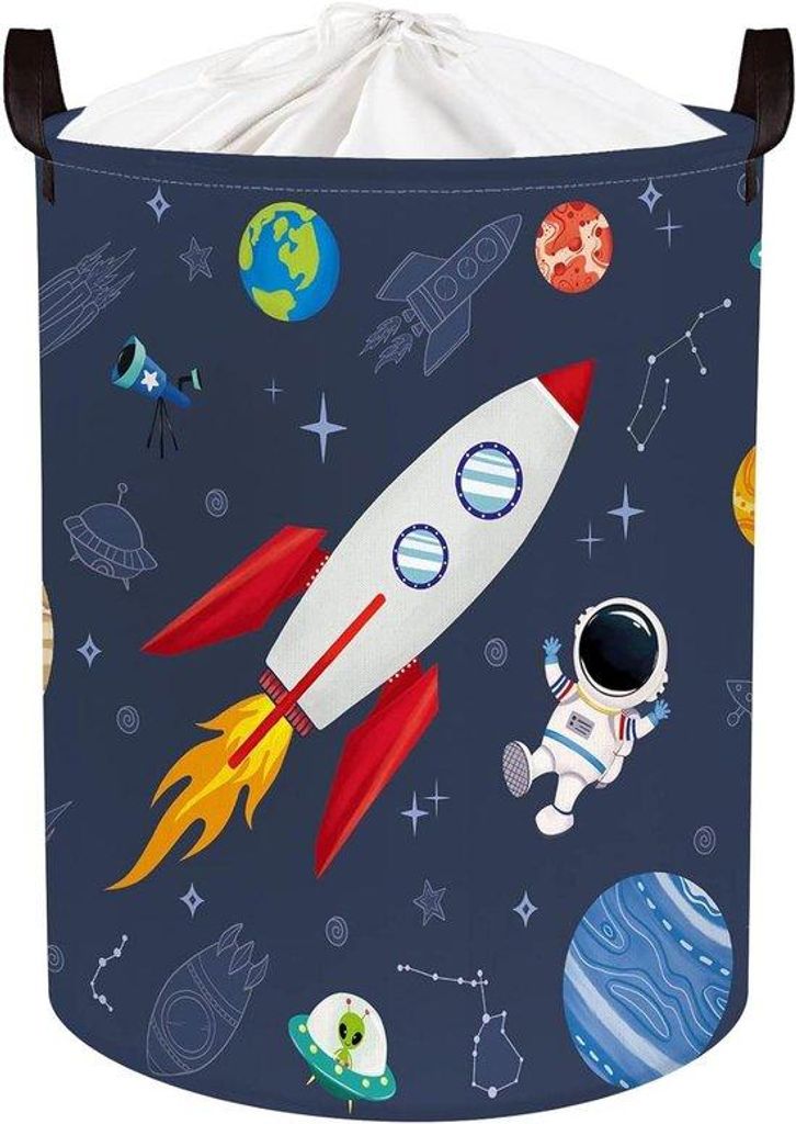 Blauer astronauten-Waschbecken für Jungen - 63L, großer Kleidung- und Spielzeug-Unterschrank mit Deckel für Kinderzimmer 40 x 50 cm
