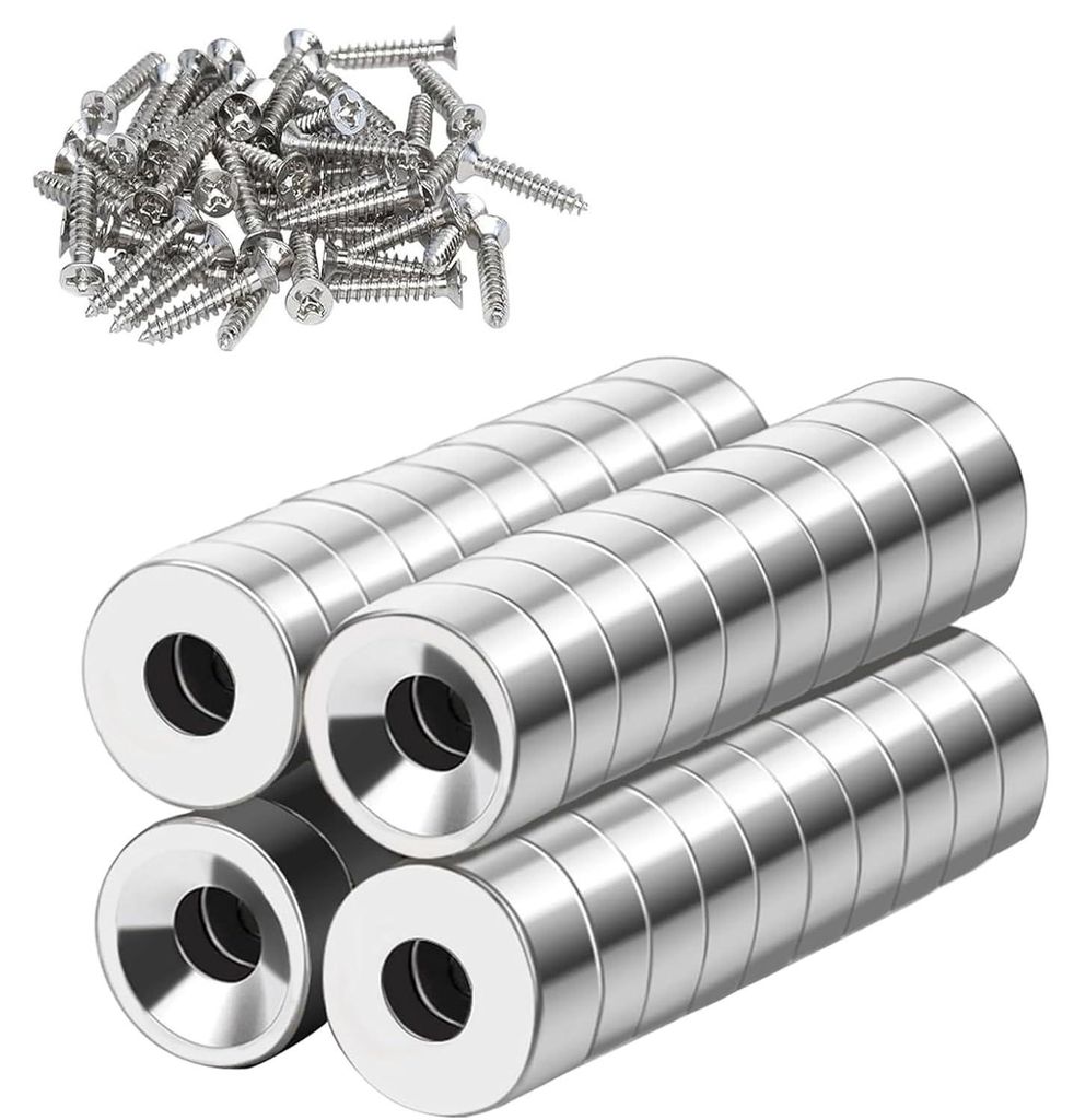Neodym-Magnete, extra starke Magnete, groß, stark, rund, für Magnettafeln, mit einer 8x3 mm großen Bohrung (M3), für Küche und Kühlschrank, 4...