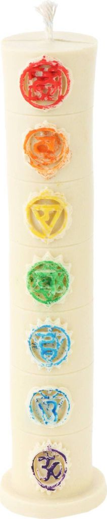 Bienenwachskerze mit Chakra-Symbolen in Weiß – Tropfkerze Förderung der Harmonie