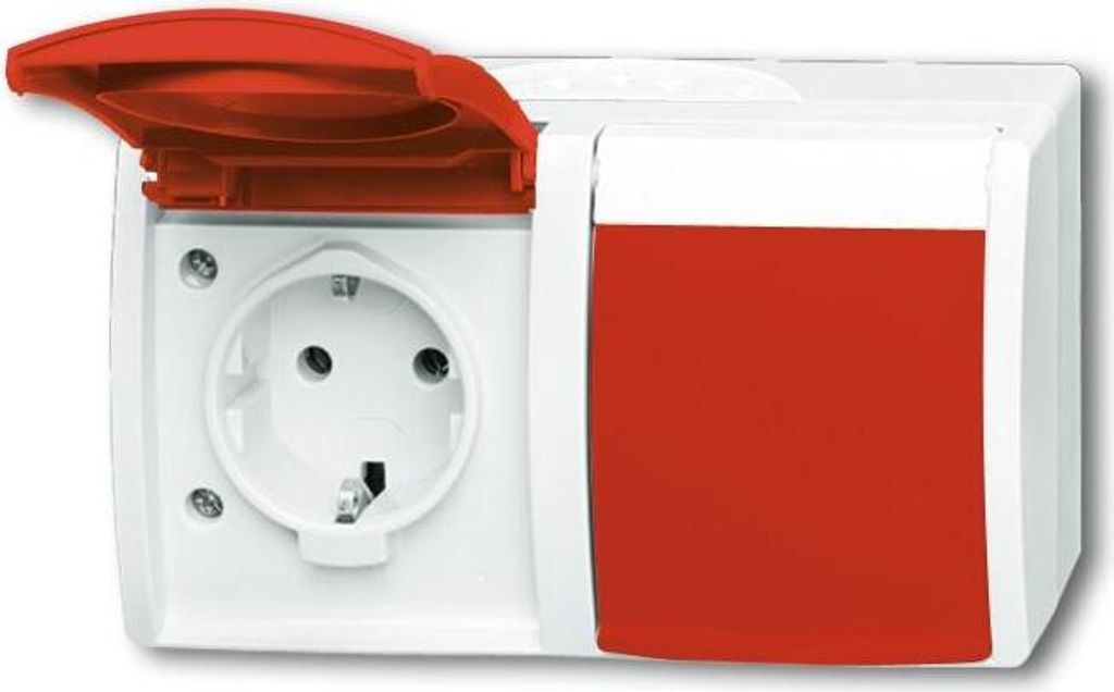 Busch Jaeger Steckdose,roter Klappdecke l,2-fach,waagerecht 20/2 (2084-0-0713)