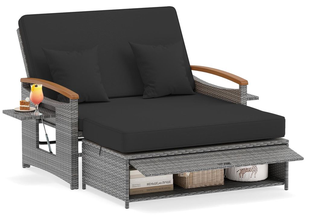 COSTWAY Polyrattan Gartensofa mit Liegefunktion, Produktbild 