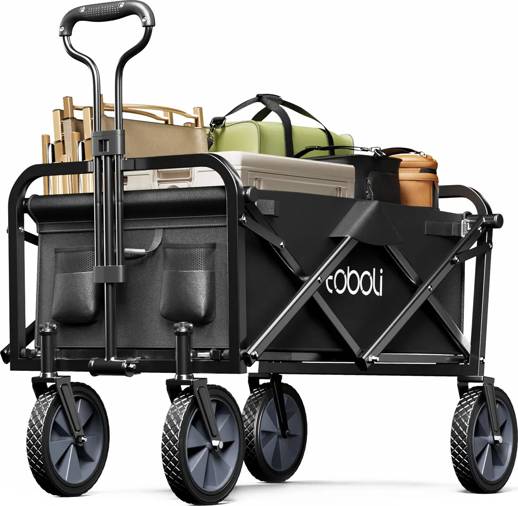 Carrello a mano Toboli pieghevole con manico telescopico nero, carrello a mano pieghevole con manico, carrello a mano pieghevole fino a 100 kg di portata per shopping, giardino, escursioni