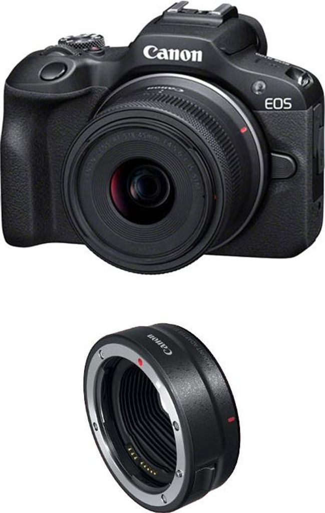 Canon EOS R100 + RF-S 18-45mm F4.5-6.3 IS STM, 24,1 MP, 6000 x 4000 Pixel, CMOS, 4K Ultra HD, 309 g, Schwarz