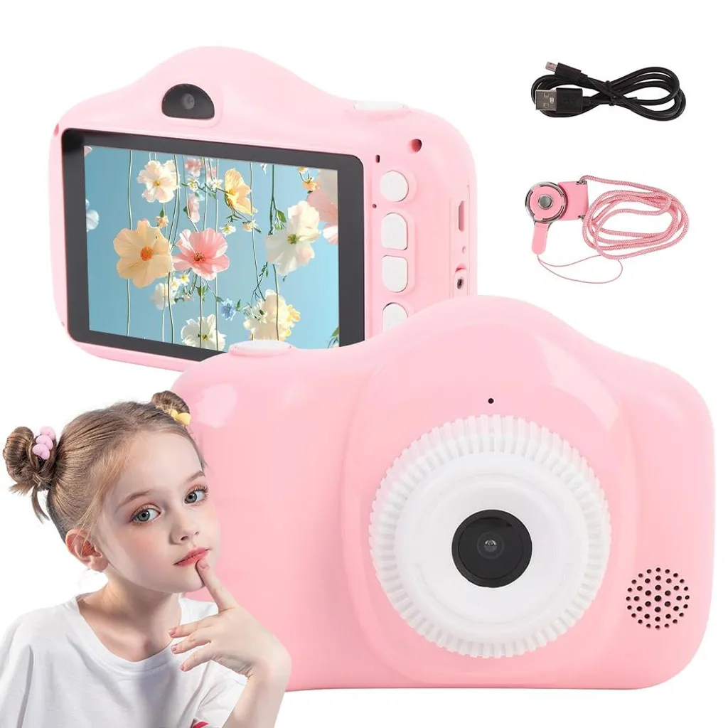 Appareil photo numérique enfants 28 MP Rose avec Carte SD 32 Go et Autofocus