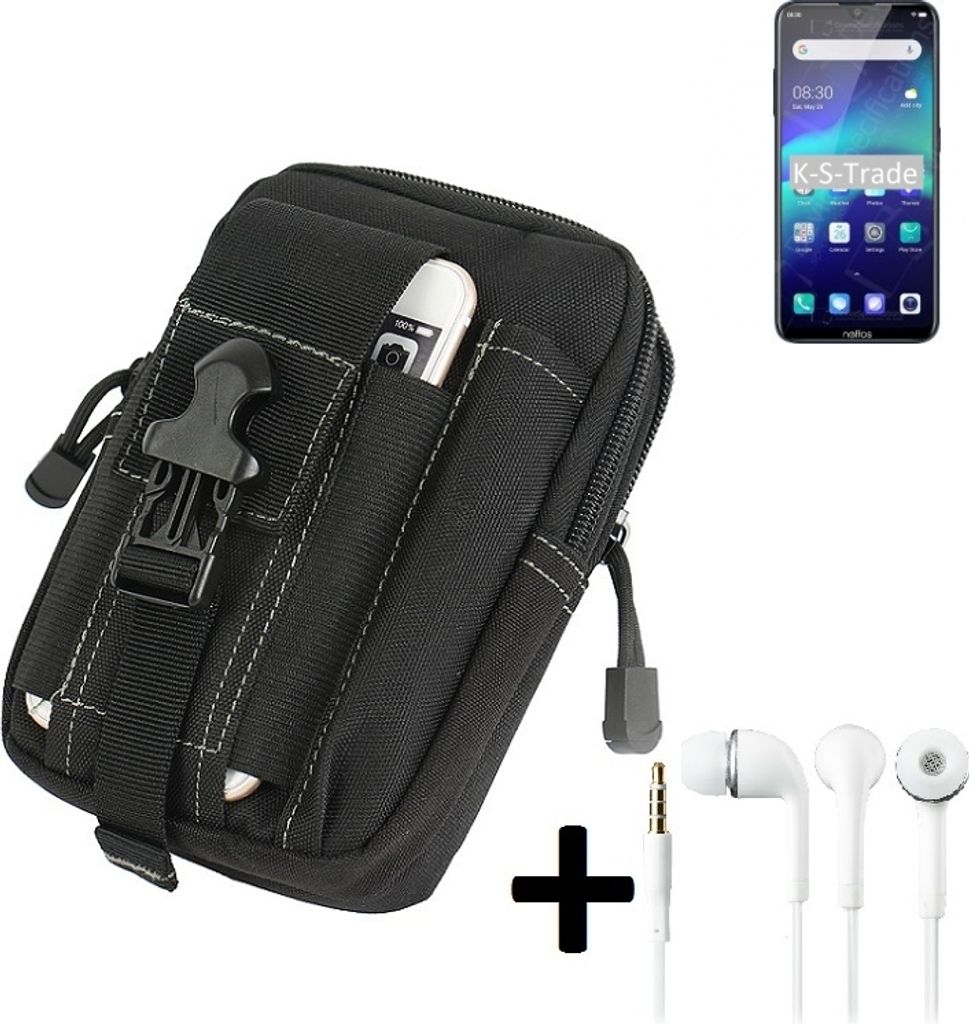 K-S-Trade Gürteltache + Kopfhörer kompatibel mit TP-LINK Neffos C9 Max Gürtel Tasche Holster Schutz Hülle Handy Hülle schwarz inkl. Extrafächer