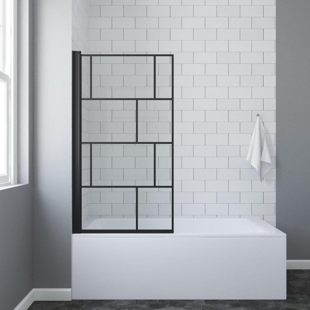 Duschwand Badewanne schwarz 80x140 cm Duschabtrennung Badewanne ohne bohren