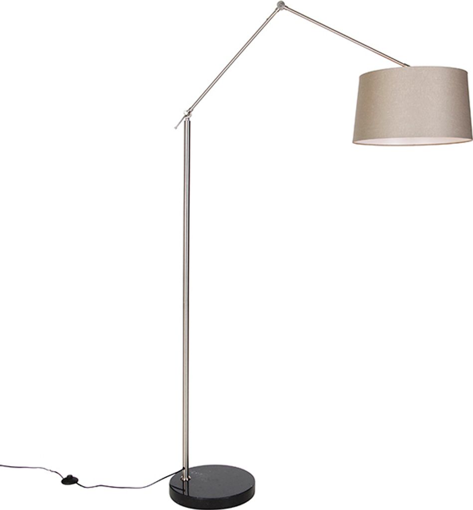 QAZQA - Moderne Stehleuchte I Stehlampe I Standleuchte I Lampe I Leuchte Stahl I Silber I nickel matt mit Schirm taupe 45 cm - Editor I Wohnzimmer ...