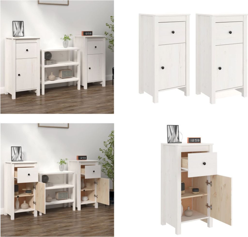 vidaXL Sideboards 2 Stk. Weiß 40x35x80 cm Massivholz Kiefer - Sideboard - Sideboards - Schrank - Lagerschrank