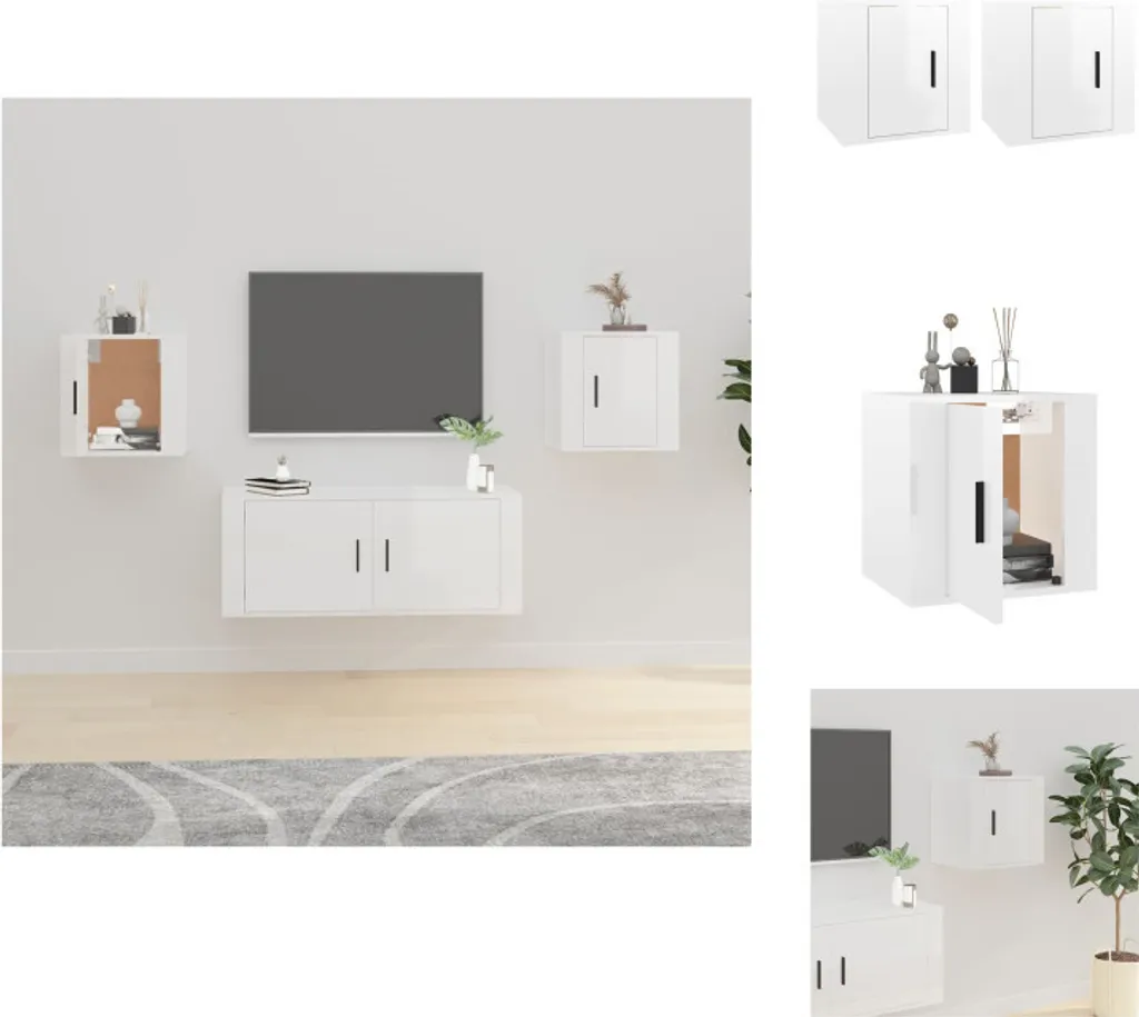 vidaXL Armoires Murales TV 2 pcs Blanc Brillant 40x34,5x40 cm Design