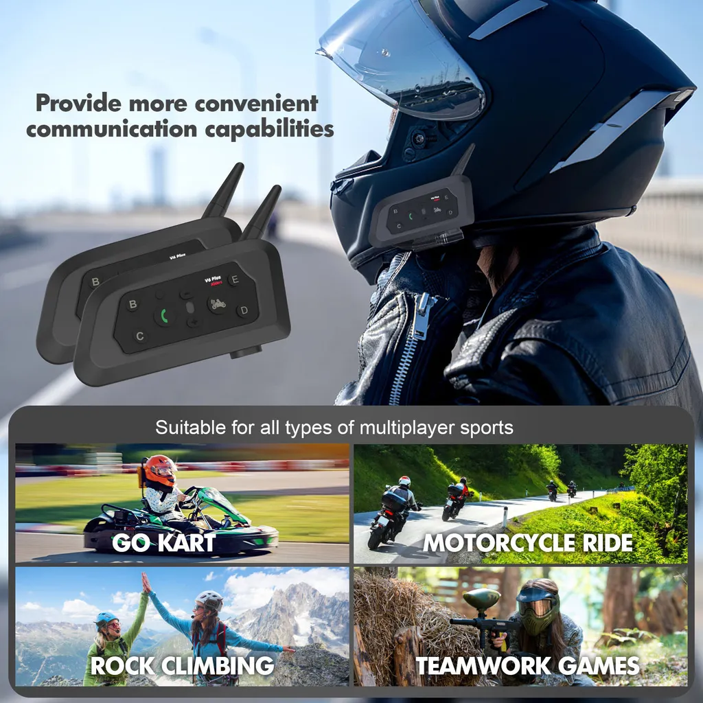 Intercom Moto Bluetooth Kit Main Libre avec Réponse Auto - Pack de 2 - 12