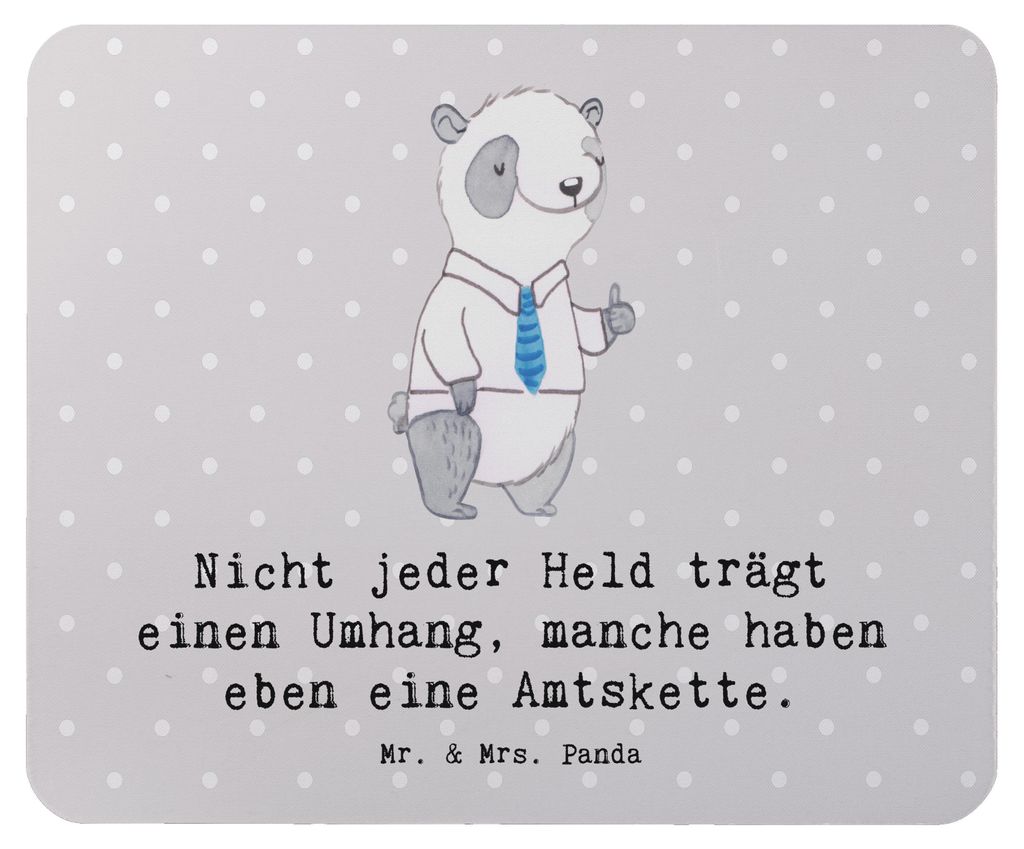 Mr. & Mrs. Panda Mauspad Bürgermeister Held - Grau Pastell - Geschenk, notebook, Stadt, Engagement, Umhang, Mouse Pad, laptop mousepad, Verantwort...