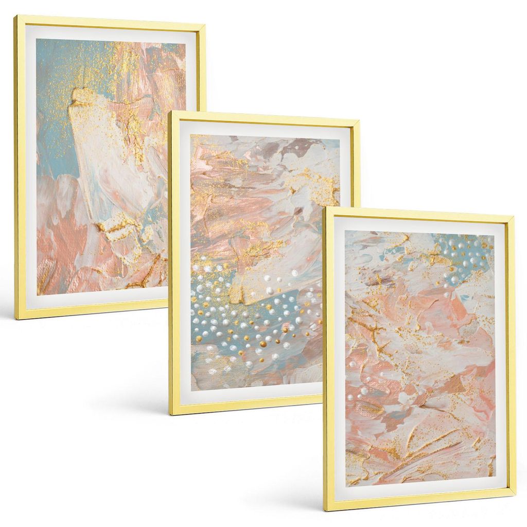 Bilder Set 3-teilig im Goldrahmen Rahmen – Wandbilder 3 Stück – gerahmte Poster für Wohnzimmer, Schlafzimmer und Flur – 40x60 cm – Abstra...