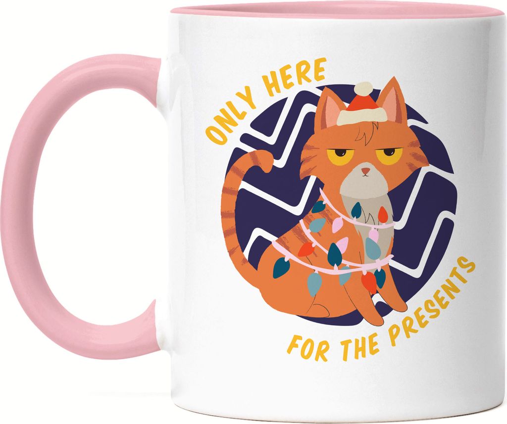 Only Here For The Presents Tasse Rosa Lustiges Katzen Motiv Katzenliebhaber Weichnachten Weihnachtsfest Christmas