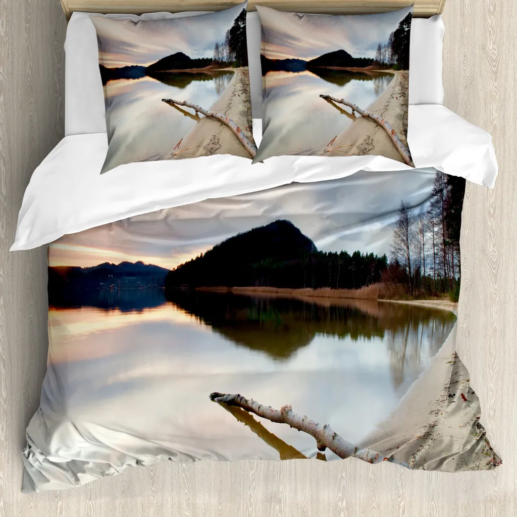 Set Copripiumino Matrimoniale ABAKUHAUS Lago Alberi Marrone Sabbia