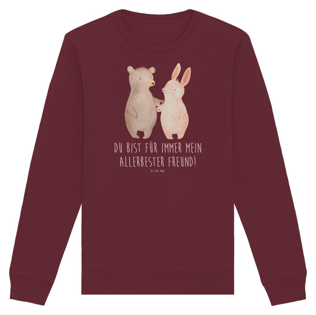Mr. & Mrs. Panda Baumwoll Pullover Bär und Hase Umarmen Größe S - Burgundy - Geschenk, Sweatshirt, für Immer, Beste Freundin, Bio, Sweater, Fre...