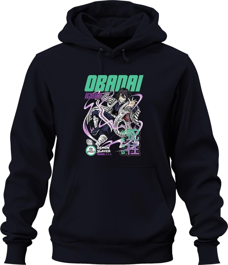 Obanai Iguro Demon Slayer Schlange Hashira Anime Geschenk Japan Y2K Streetwear Uni Hoodie Kapuzenpullover, Navy, M