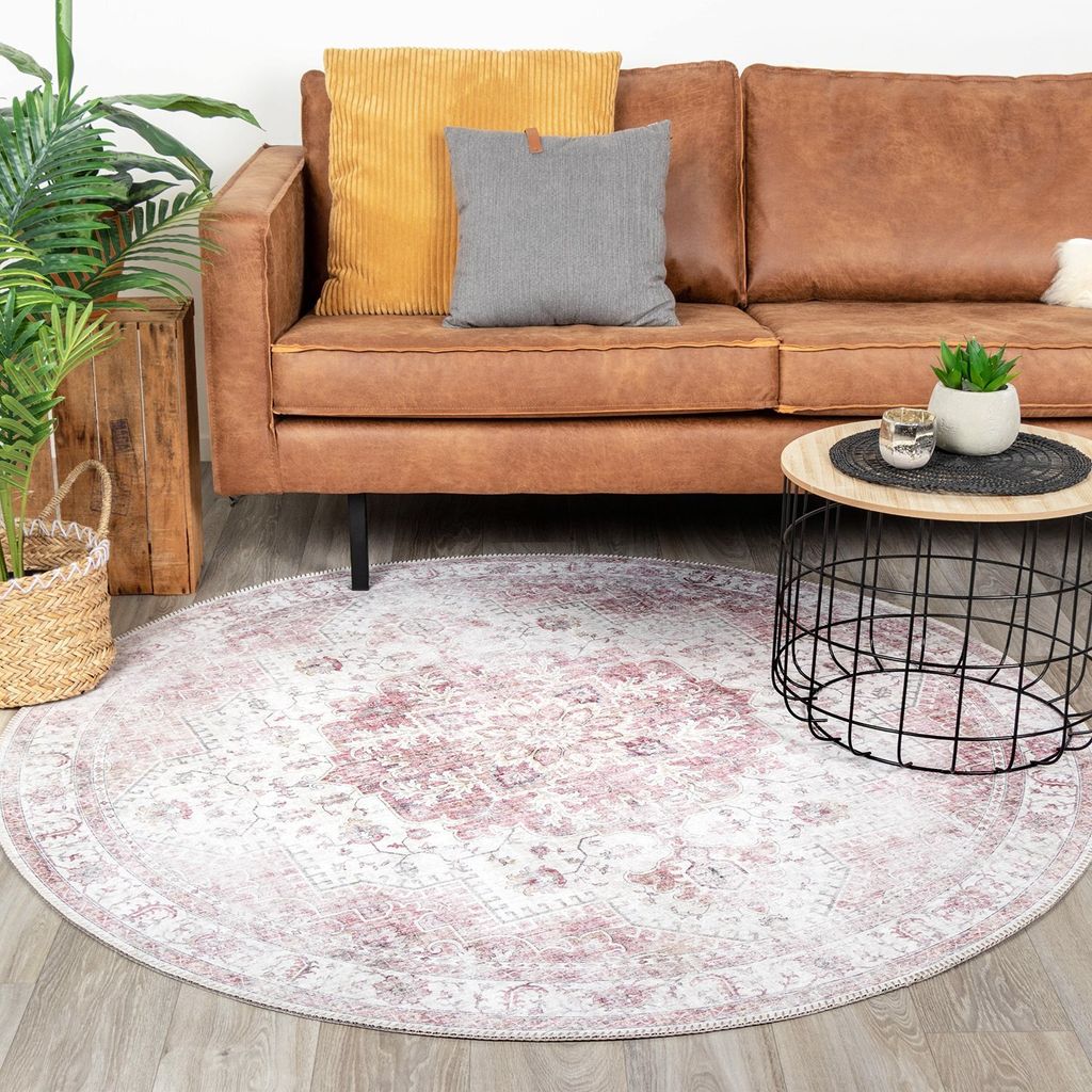Teppich Vintage Rund - Lago Rot Rosa - Ø 200 cm - Wohnzimmer, Esszimmer, Schlafzimmer - FRAAI | Home & Living - Klassik, Orientalisch