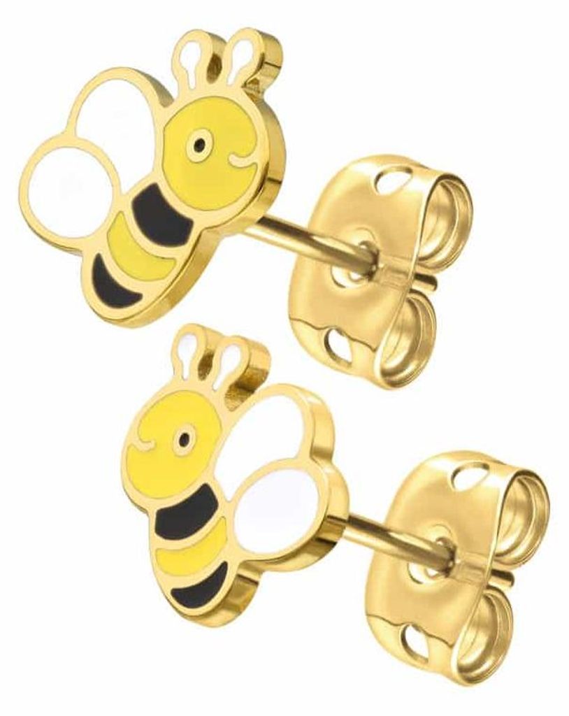 Titan Ohrstecker Biene für Kinder, hautverträglich, 0,8x11 mm Stab, 7x9 mm Design, mehrfarbig