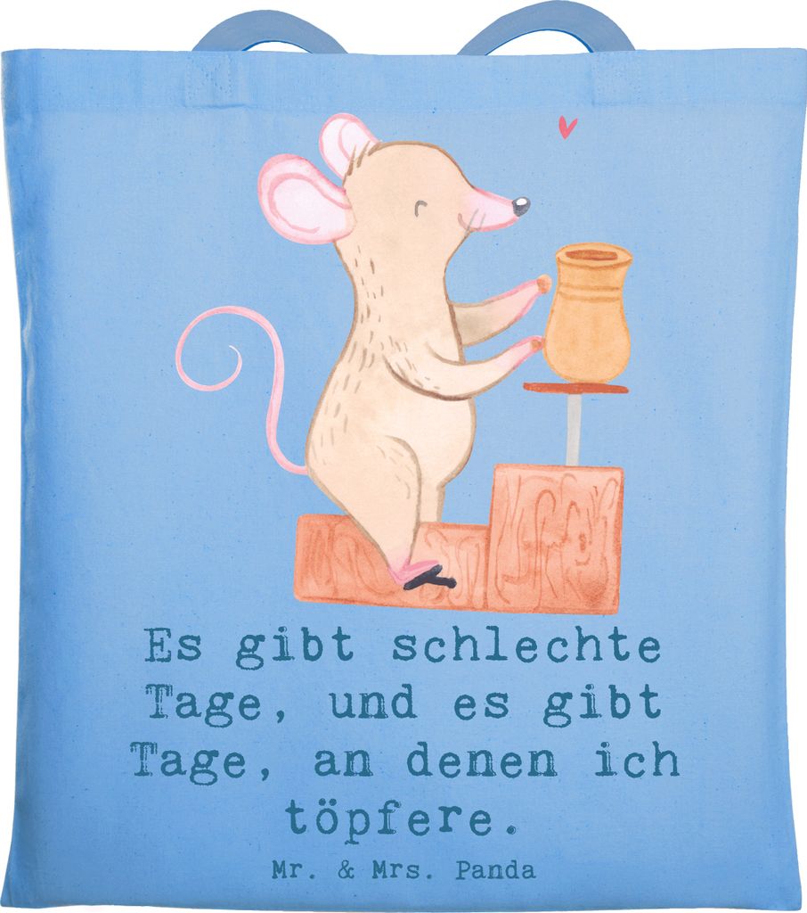 Mr. & Mrs. Panda Tote Bag Maus Töpfern - Sky Blue - Geschenk, Töpferkurs, Tasche, Einkaufstasche, Shopping, Stoffbeutel, Schultasche, Töpferei