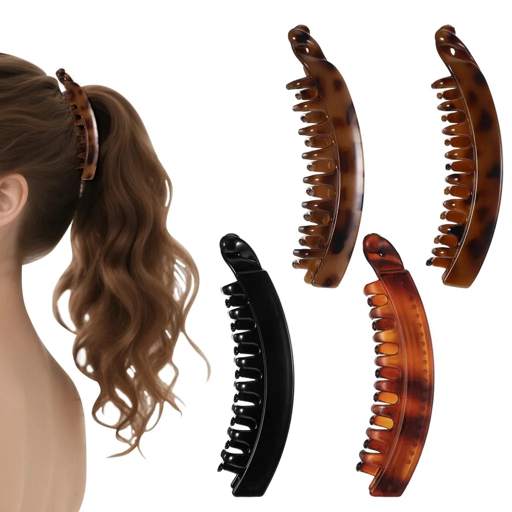 Lot de 4 Barrettes Bananes Écaille de Tortue pour Cheveux Épais et Fins