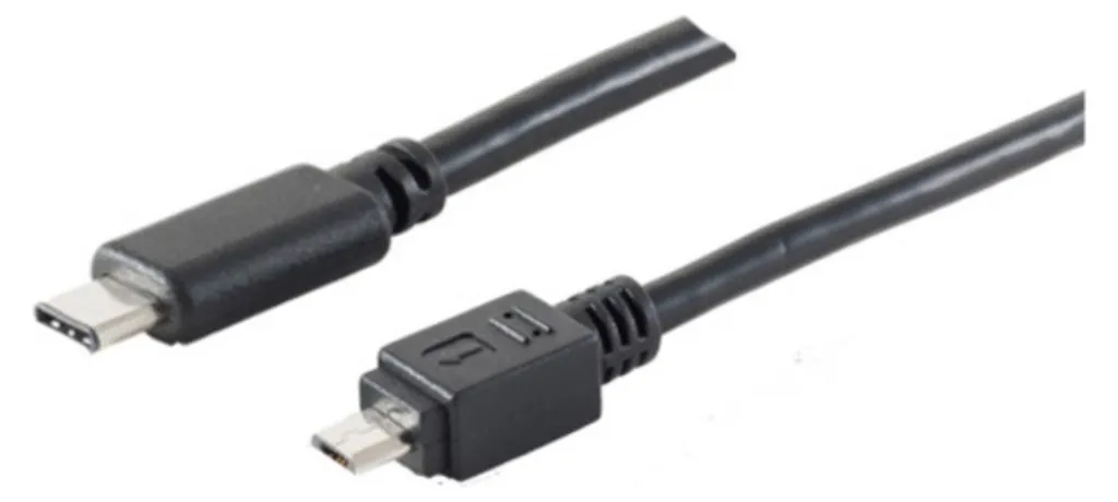 Cordon USB C vers Micro-USB B 1m Noir S-Conn pour Connecter vos Appareils