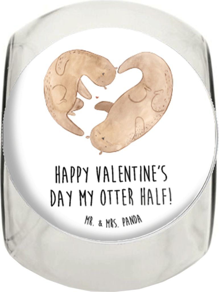 Mr. & Mrs. Panda Bonboniere Otter Valentine XL 2000ml - Weiß - Geschenk, Dekoglas, Frischhaltedose, für Freundin, Hocheitstag, Valentinstag, Vorr...