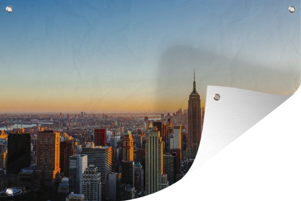 MuchoWow 120x80 cm Outdoor-Poster Gartendeko Sichtschutz Garten Poster für den Garten New York - Skyline - Sonnenuntergang