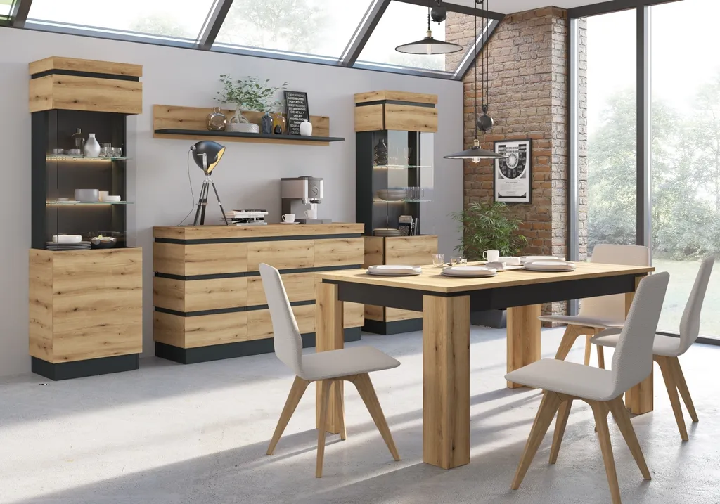 Étagère Murale Design CORTE 160cm, Support Déco Chêne et Gris Anthracite