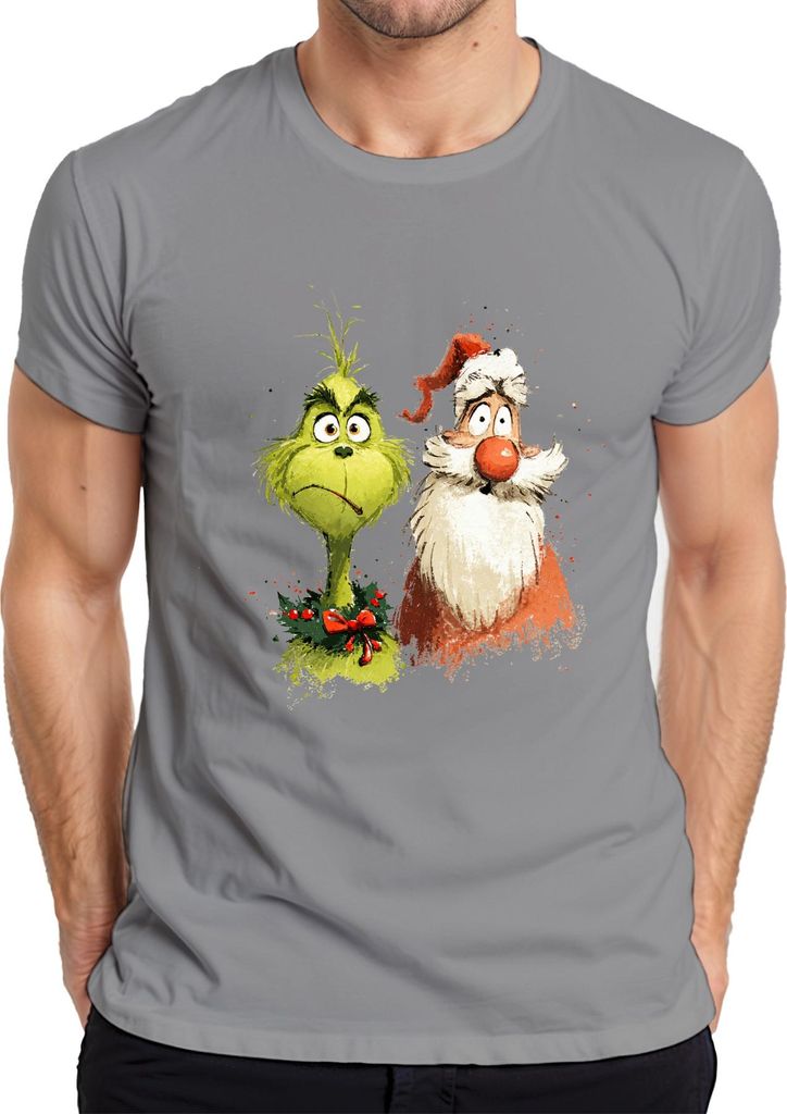 Grinch Weihnachtsmann lustig Weihnachten Geschenk Cartoon Retro Herren T-Shirt, Grau, S