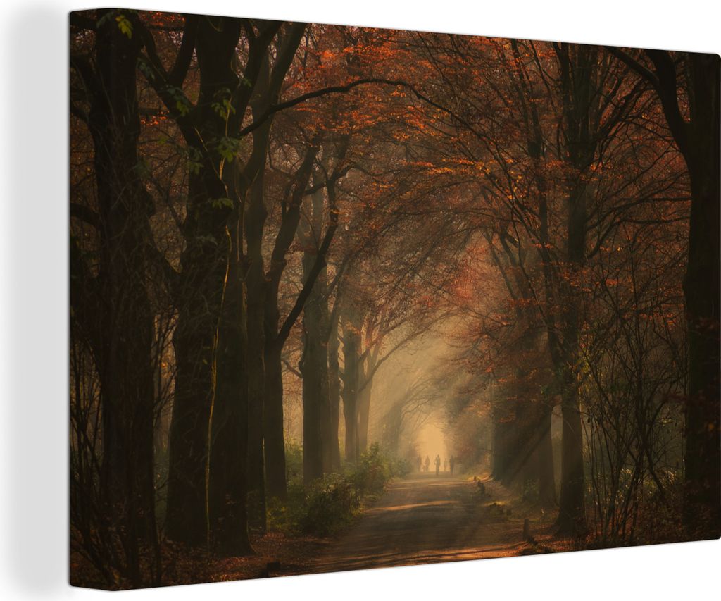 OneMillionCanvasses - Leinwandbilder - 150x100 cm, Waldweg - Herbst - Wald - Bäume und Pflanzen - Natur, Wandbilder Kunstdruck Wanddekoration