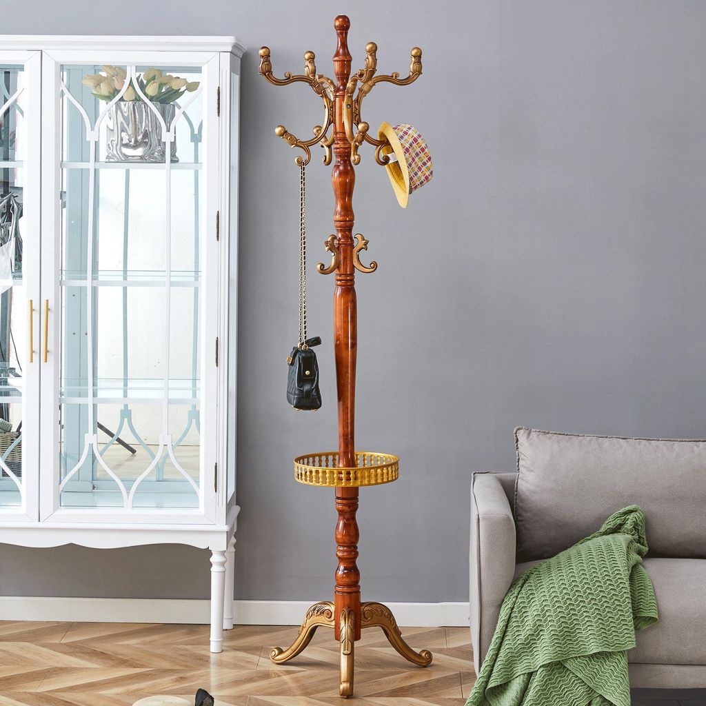 okwish Kleiderständer Garderobenständer - Mehrstufige Hakenstruktur - Massivholzoptik - Stabiler Stand Flur Und Schlafzimmer,Holz